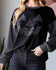Halloween Rhinestone Pumpkin Patchwork Long Sleeve Top