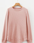 Solid Waffle Knit Long Sleeve Top
