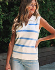 Lainey Stripe Split V Neck Collared Ribbed Sweater Vest
