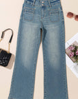 Amyra Double Button Patch Pocket Flare Leg Jeans