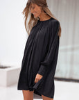 Rowan Solid Bishop Sleeve Pleated Mini Dress