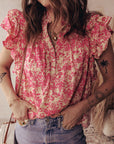 Boho Ruffle Sleeve Buttoned Blouse
