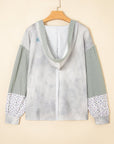 Floral Patchwork Waffle Textured V-Neck Hooded Top