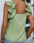 Solid Ruffle Trim Sleeveless Top