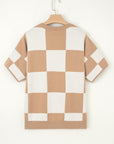 Checker Short Sleeve Drop Shoulder Sweater