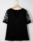 Plus Size Floral Mesh Short Sleeve T-Shirt