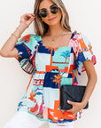 Payton Tropical Flutter Sleeve Babydoll Blouse