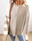 Cable Knit Color Block Crew Neck Sweater