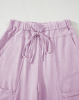 Mineral Wash Reverse Seam Drawstring Elastic Waist Pants