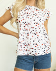 Abstract Ruffle Flutter Sleeve Blouse