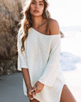 SimoneTextured Knit Drop Shoulder Short Sleeve Sweater