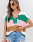 Elliot Color Block Notch V Neck Sweater Top
