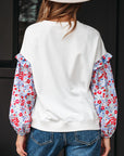 Floral Patchwork Ruffle Balloon Sleeve Blouse