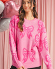 Bow Pattern Drop Sleeve Loose Sweater