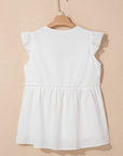 Textured Ruffle Trim V-Neck Top