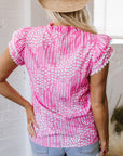 Cynthia Ric Rac Trim Flutter Sleeve Notch V Neck Blouse