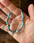 6 mm sterling silver pearls bracelet with blue opal