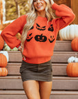 Halloween Pumpkin Face Drop Shoulder Sweater