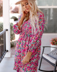 Mikaela Smocked V Neck Puffy Sleeve Floral Dress