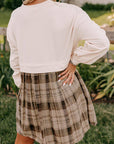 Plaid Patchwork High Waist Sweatshirt Mini Dress