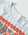 Angie Boho Embroidered Floral Print Flutter Sleeve Blouse