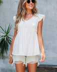 Textured Ruffle Trim V-Neck Top