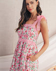 Green Floral Lace Tied Strap Empire Waist Maxi Dress