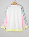 Floral Colorblock Patchwork Chest Pocket Long Sleeve Top