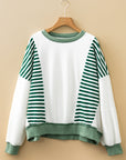 Stripe Colorblock Patchwork Contrast Stitch Sweatshirt