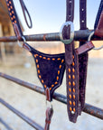 Sunrise Orange on Chocolate Suede BuckStitch Betty Bikini Breast Collar and Headstall set