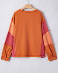 Plus Size Textured Knit Patchwork Chest Pocket Top