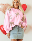 Laila Bow Lantern Sleeve Oversized Sweatshirt