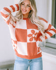 Miller Checkered Floral Striped Sleeve Sweater