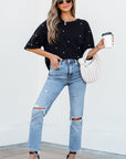 Demi Pearl Beaded Drop Shoulder Crewneck Top