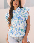Tiana Floral Ruffle Sleeve Button Up