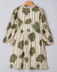 Angie Floral Striped Piping Puff Sleeve Dress