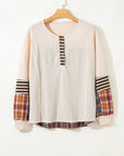Plus Size Stripe Plaid Patchwork Waffle Top