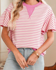 Stripe Contrast Trim Ruffle Sleeve Top