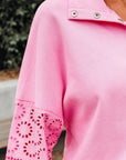 Evangeline Embroidered Flower Buttons Pullover Sweatshirt