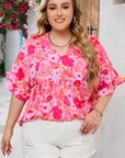 Kaiya Floral Print Ruffled Half Sleeve Plus Size Babydoll Blouse