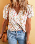 Claire Floral Lace Trim Short Sleeve Blouse