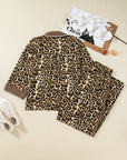 Leopard Collared 3/4 Sleeve Shirt and Pants Set