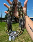 Sterling Silver Pearl & Green Heishi Turquoise Necklace – 19"
