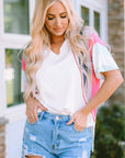 Marie Patchwork V Neck Shirt