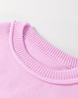 Solid Ribbed Raw Edge Drop Shoulder Sweater