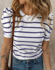 Stripe Ruched Bubble Sleeve Top