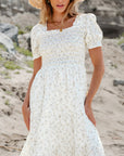 Robin Frilly Shirred Bodice Tiered Floral Maxi Dress