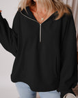 Kate Fleece Lined Half Zipper Kangaroo Pockets Loose Hoodie