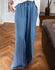 Stripe Chambray Tied Elastic Waist Trousers