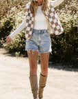 Mindi Checkered Sherpa Collared Jacket Vest